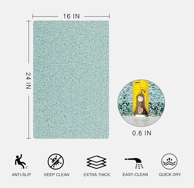 Nonslip Bathtub Mat, Anti Slip Bath Mat 0.6" Extra Thick, Quick Dry Bath Tub Anti Slip Shower Mat, Loofah Non-Slip Bath Mat for Tub Bathroom Pool Kitchen Entryway Home Hotel(Blue 16x24)