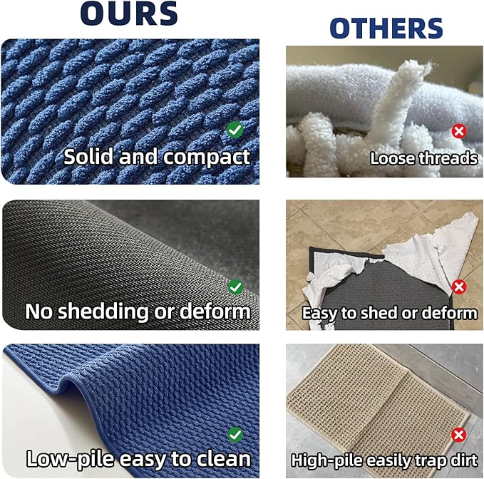 Bathroom Runner Rug, Long Bath Mat Washable Thin Quick Dry Low Pile Bathroom Runner Rugs 24 x 60 Non Slip, Navy Blue 24"x60"