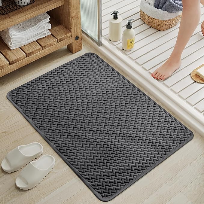 Bathroom Runner Rug Non Slip, Super Absorbent Quick Dry Long Bath Mat, Foam Weave Texture Rubber Backing Ultra Thin Bathroom Mats Fit Under Door Bathroom Floor Bathtub Shower, 16"x 47"