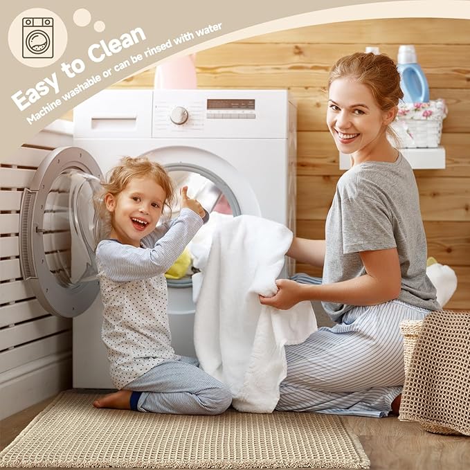 Pale Beige Bathroom Rug, Waffle Bath Mat Non Slip Washable Super Absorbent Quick Dry Boho Farmhouse Bathroom Decor, 30''x20'' / 1'8" x 2'6" Pale Beige