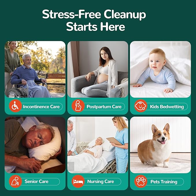 Bed Pads with Adhesive Strips 30''X36'', 10 Count Chucks Disposable Underpads Extra Large Thicker Incontinence Pads for Unisex Adult, Senior, Kids and Pet (with Adhesive )