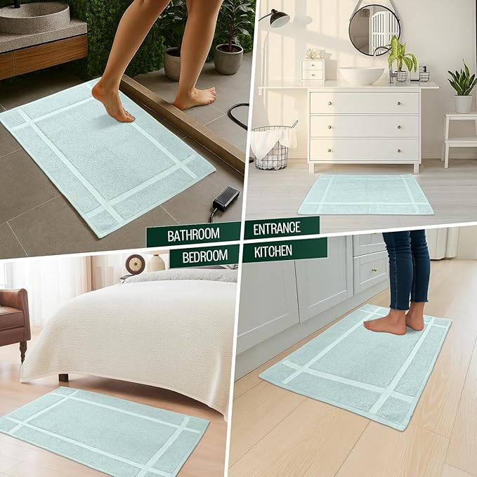 Pearl Linens Pack of 6 100% Cotton Bath Mat 20x30 inches, Soft & Absorbent Quick Dry Bathroom Mat Set, Not Bathroom Rugs, After Shower Mat, Bath Tub Mat, 687 GSM, Machine Washable, Mint Green