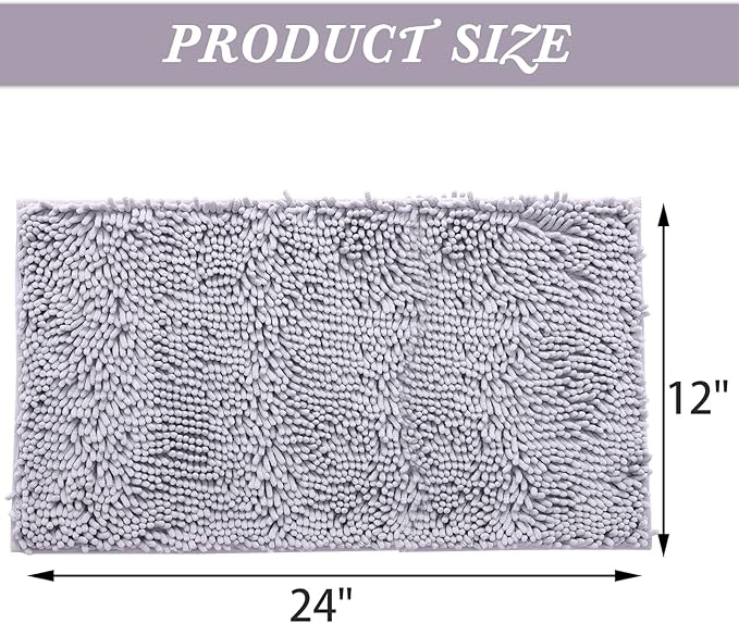 Non-Slip Bath Rug,Extra Soft Microfiber Bedroom Shag Carpet with Anti-Slip Backing,Water/Dust Absorbent Fast Dry Shower Mat,Sound Insulated Stairs Pad,Machine Washable (Grey,12 x 24 Inches)