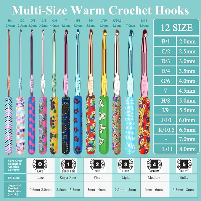 Coopay 24 Sizes Crochet Hooks with Crochet Yarn Accessories, 2mm(B)-8mm(L) Warm Crochet Hooks Steel Crochet Hook Set for Crochet Lovers, Smooth Crochet Kit with Complete Knitting & Crochet Supplies