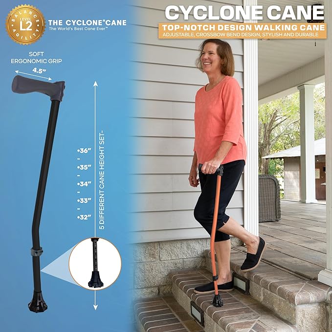 Dynamo Cyclone Cane Maximum Grip for Every Step. Designed for All-Day Comfort. Built to Keep You Steady and Safe. Stability You can Trust, Anywhere You go. (Black)