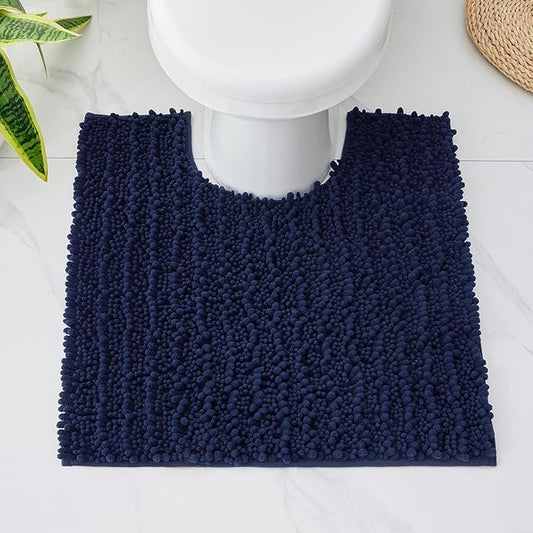 Toilet Rug 24x24 Non Slip Plush Bathroom Floor Mat U Shaped Washable Contour Rug for Toilet Absorbent Thick Foot Rug, Navy
