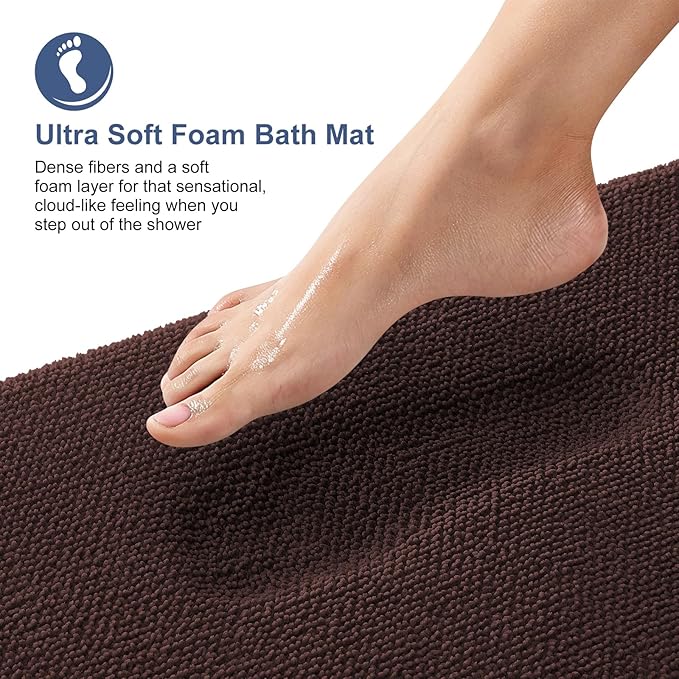 OLANLY Thick Memory Foam Bath Mat Rug 44x24, Extra Soft Absorbent Bathroom Rug, Quick Dry Bath Mats, Non-Slip, Machine Washable Carpet for Bathroom, Tub and Shower, Home Decor Accessories, Brown