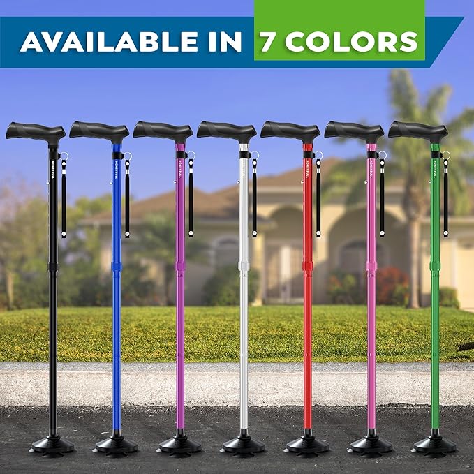 Walking Cane for Men & Women Foldable, Adjustable, Heavy Duty, Free Standing, All Terrain, Collapsible Walking Sticks for Seniors & Adults