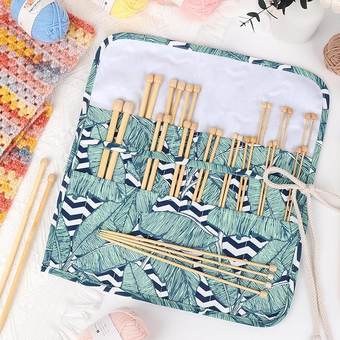 Aeelike 18 Pairs Bamboo Knitting Needles Set - 10 Inches Wooden Knitting Needles Single Point with Roll Bag - Portable Knittings Needle Set for Beginners (2mm - 10mm)