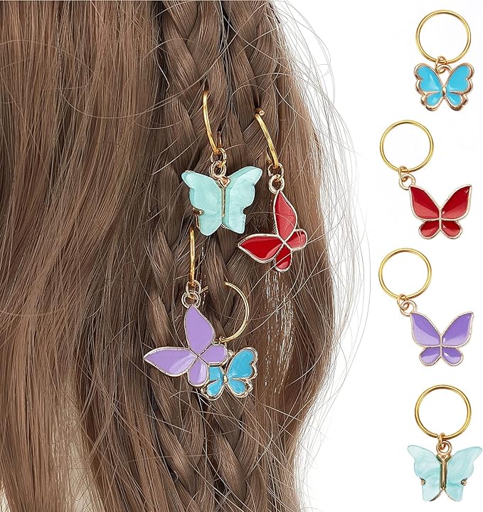 NBEADS Butterfly Charms and Braid Clips - 45 Pcs Removable Crochet Stitch Markers Made of Charms for Knitting, Weaving, Sewing, and Dreadlock Decorations