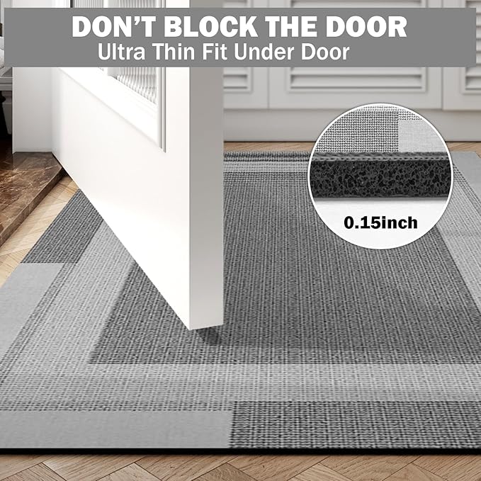 Non Slip Long Bath Mat Bathroom Runner, Rubber Backing Ultra Thin Bathroom Rugs Fit Under Door Quick Dry Super Absorbent Washable Bath Rug Shower Mat for Bathtub Sink Floor, Grey 17"x47"
