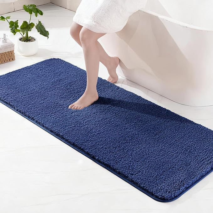 Exclusivo Mezcla Bathroom Rugs Mat 24x70, Extra Soft Non Slip Absorbent Water Microfiber Bath Rugs, Machine Washable Quick Dry Bath Mats for Bathroom Floor, Shower, Home Decor, Solid Navy Blue