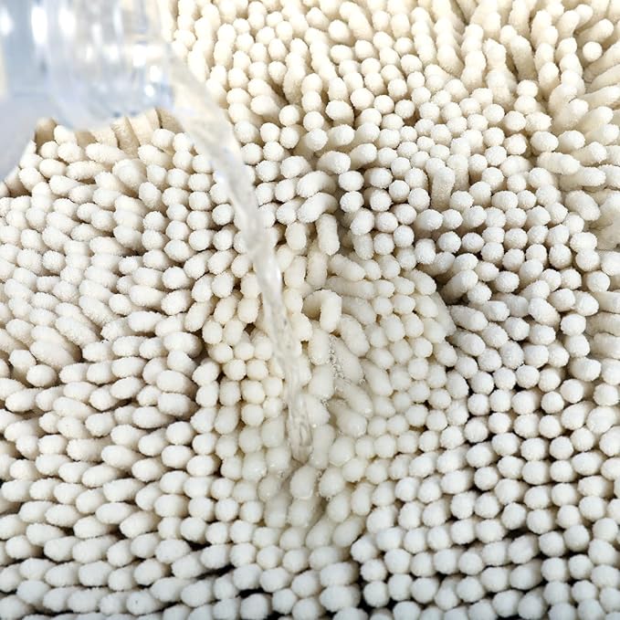 Non-Slip Bath Rug,Extra Soft Microfiber Bedroom Shag Carpet with Anti-Slip Backing,Water/Dust Absorbent Fast Dry Shower Mat,Sound Insulated Stairs Pad,Machine Washable (Ivory,12 x 19 Inches)