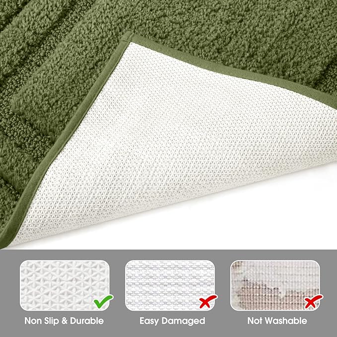 HOMEIDEAS Bathroom Rugs Sets 2 Piece, Super Soft and Absorbent Non Slip Microfiber Machine Washable Bath Mat Set (20" x 32" + 16" x 24", Sage Green)