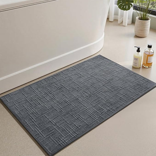 AMOAMI Bath Mat Non Slip Super Absorbent Quick Dry Bath Mats for Bathroom Floor Rubber Backing Washable Bathroom Rugs Modern Woven Jacquard Mat, Beside Tub Bath Rugs, 20" x 32", Darkgrey