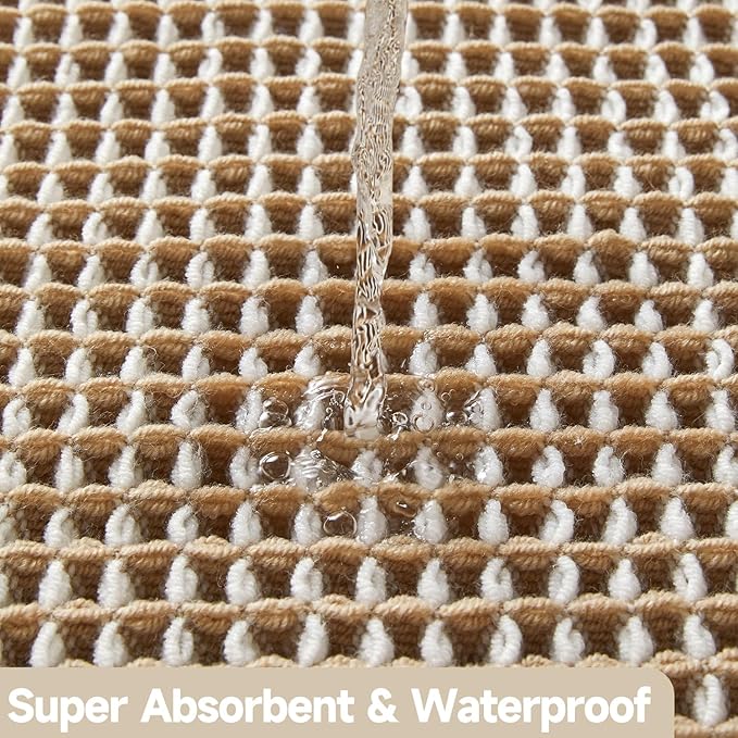 Waffle Bath Mat, Boho Bathroom Rugs Non Slip Washable Super Absorbent Quick Dry Bath Mat Farmhouse Bathroom Decor, 30"x20" Khaki and White