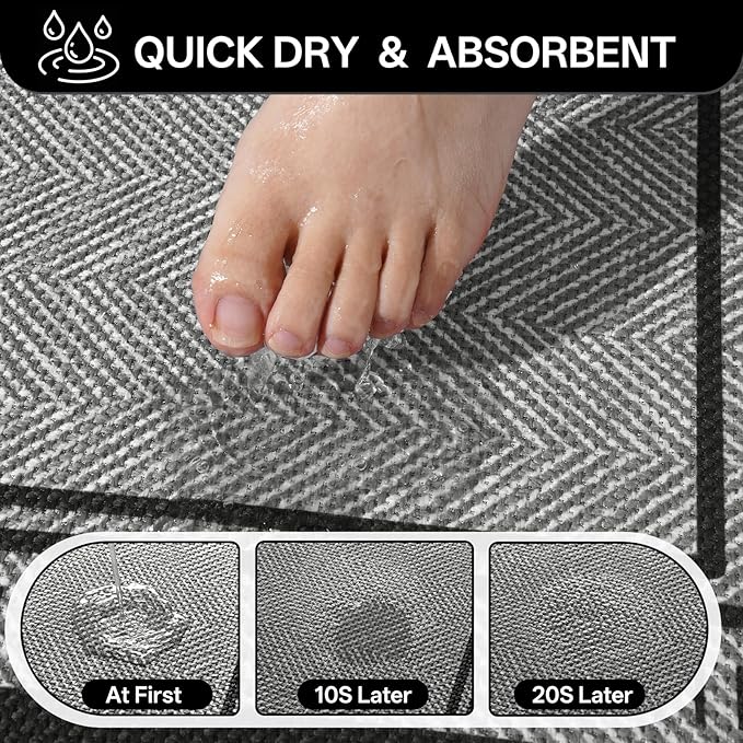 24"×35" Non Slip Bath Mat with Rubber Backing, Absorbent Quick Dry Bath Mats Washable, Low Pile Bathroom Rugs Fit Under Door for Bathroom Floor, Shower and Sink, Grey