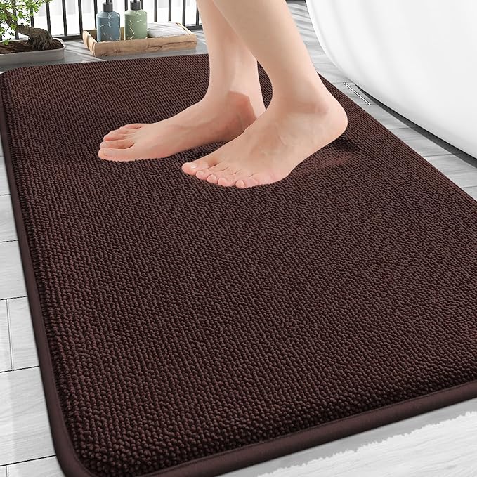 OLANLY Thick Memory Foam Bath Mat Rug 34x21, Extra Soft Absorbent Bathroom Rug, Quick Dry Bath Mats, Non-Slip, Machine Washable Carpet for Bathroom, Tub and Shower, Home Decor Accessories, Brown