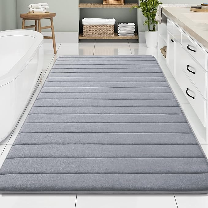 Buganda Memory Foam Bath Mat, 70" x 46", Ultra Soft and Non-Slip Bathroom Rugs, Water Absorbent and Machine Washable Bath Rug Runner for Bathroom, Shower, and Tub, Medium Grey