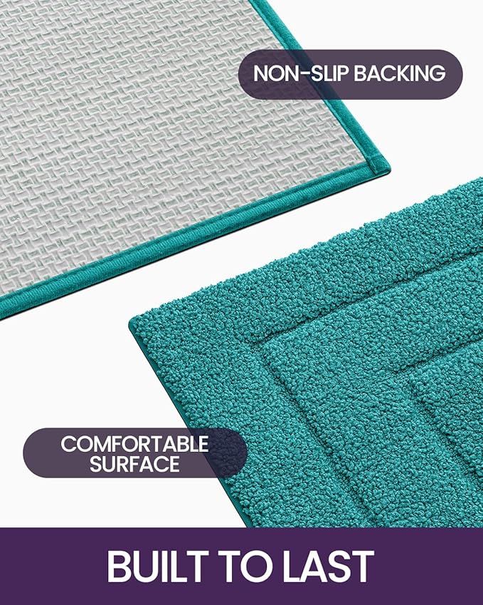 DEXI Bathroom Rug 32x20, Non Slip Washable Bath Mat for Shower Floor, Absorbent Soft Bathmat with Rubber Backing, Quick Dry Microfiber Carpet, Teal