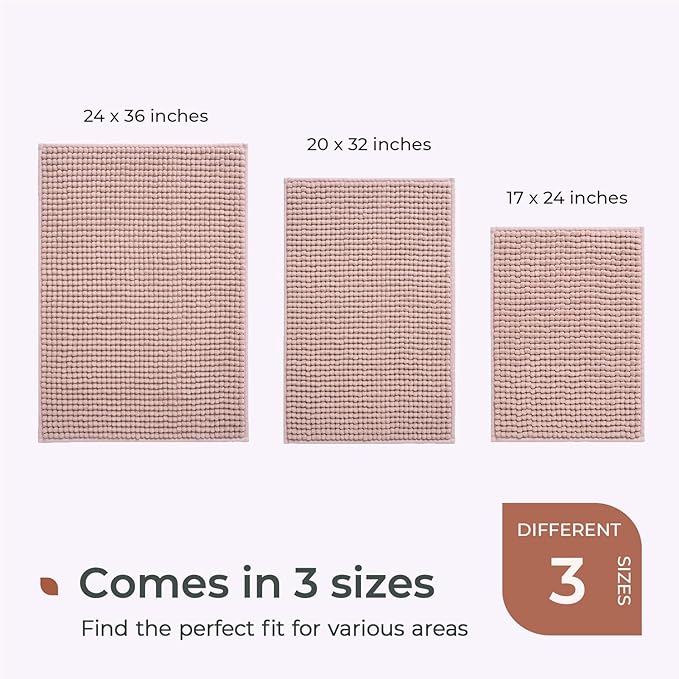 FRESHMINT Thick Chunky Chenille Bathroom Rugs 20"x32", Non Slip Bath Mat for Bathroom Floor, Large Soft Bathroom Decor Accessories, Cute Shower Mat Water Absorbent, Washable, Dusty Pink