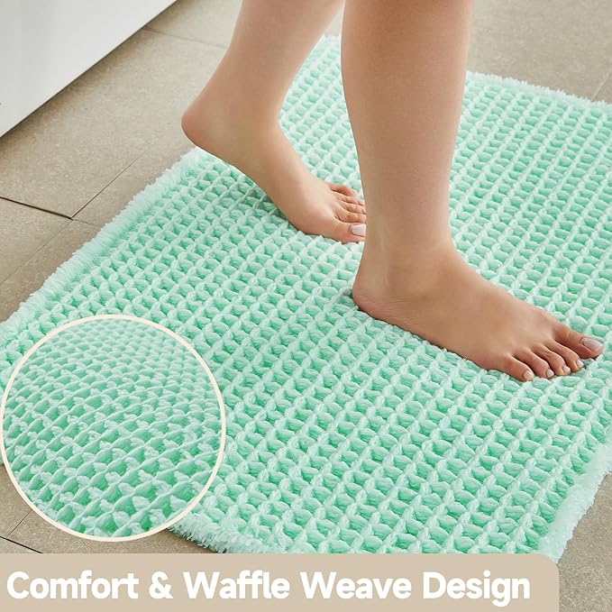 Waffle Runner Rug Bathroom, Long Boho Bathroom Rugs Non Slip Washable Super Absorbent Quick Dry Cute Bath Mat Farmhouse Bath Decor, 60"x24" Aqua Blue