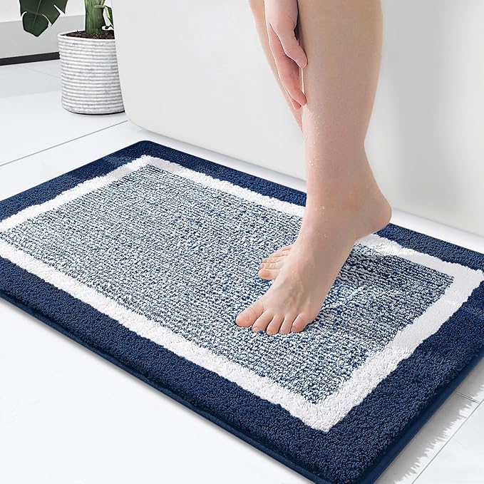 OLANLY Bathroom Rugs 24x16, Extra Soft and Absorbent Microfiber Bath Mat, Non-Slip, Machine Washable, Quick Dry Shaggy Bath Carpet, Suitable for Bathroom Floor, Tub, Shower (Small, Navy)