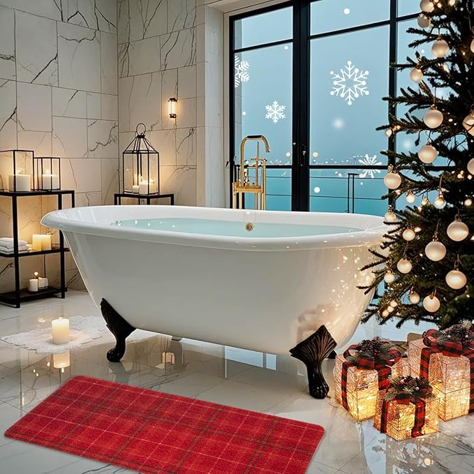 Christmas Non-Slip Bathtub Mat, Anti Slip Shower Mat, Fast Drying Bathtub Mats, Foot Scrubber Mat, Anti Slip Mat for Tub, Floor, Bathroom, Kitchen, Home, Hotel (Holiday Plaid, 40"x16")