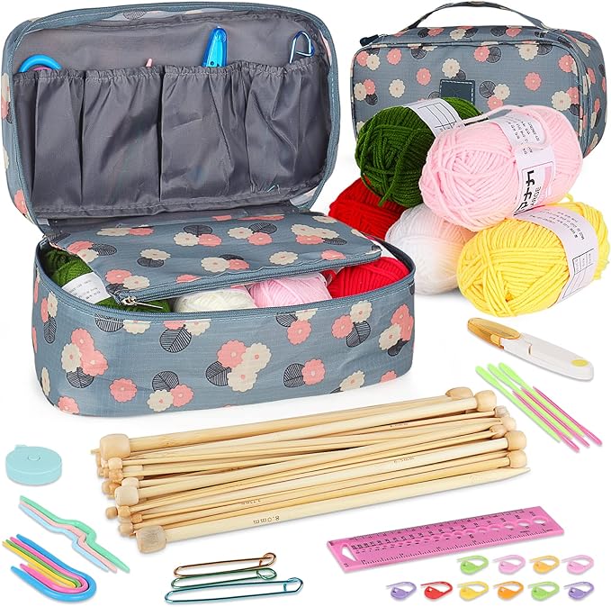 Coopay Knitting Kit for Beginners 71pcs | 2mm-10mm Single Pointed Knitting Needles Set | Bamboo Knitting Set with Yarn | Straight Knitting Needles with Storage Case, Knitting Accessories