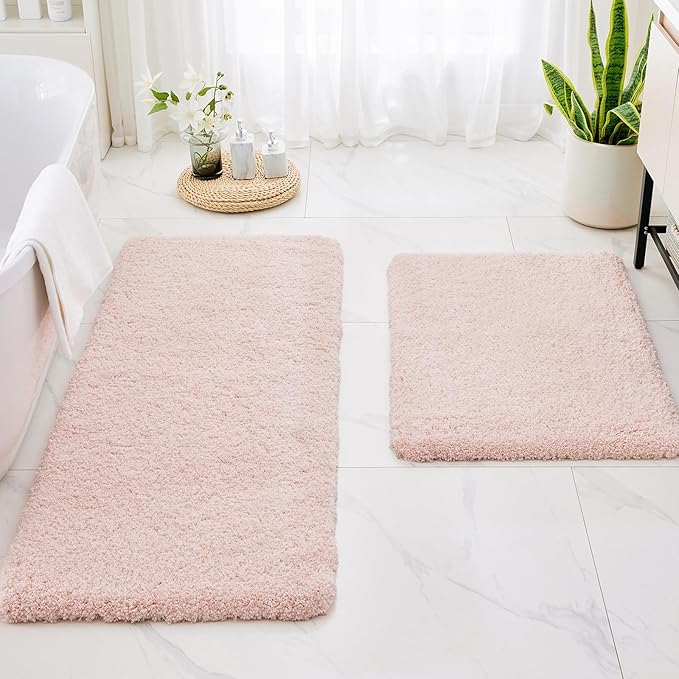 Pink Bathroom Runner Rug 24x70 Non Slip Fluffy Long Bath Mat for Bathroom Floor Washable Plush Luxury Bath Rug for Tub Absorbent Shower Sink Mat Bedside Rug