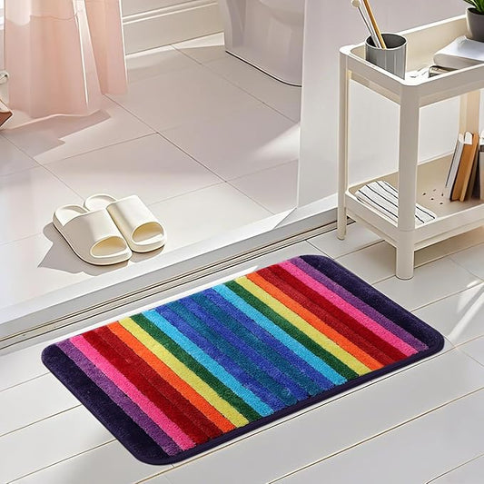 NIENLCIP Rainbow & Colorful Bathroom Rug, Soft Plush Non-Slip Bath Mat, Machine Washable Absorbent Shower Rug with Rubber Backing for Bathroom/Toilet, 20" x 32"