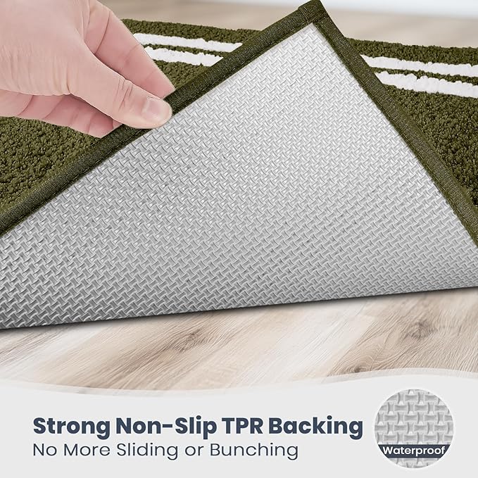 PURRUGS Bathroom Rug Non-Slip Machine Washable 20" x 30", Super Absorbent and Quick Dry Shaggy Microfiber Bath Mat, Extra Soft and Plush Bath Rug for Bathtub, Shower and Sink, Olive Green