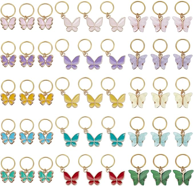 NBEADS Butterfly Charms and Braid Clips - 45 Pcs Removable Crochet Stitch Markers Made of Charms for Knitting, Weaving, Sewing, and Dreadlock Decorations
