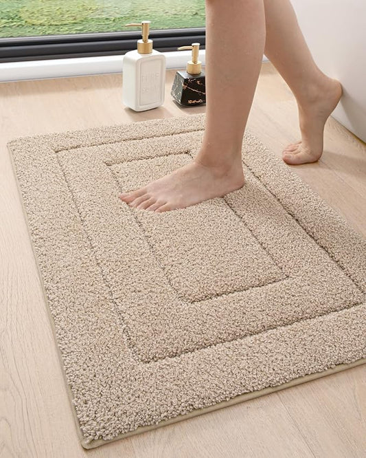 DEXI Bathroom Rug 36x24, Non Slip Washable Bath Mat for Shower Floor, Absorbent Soft Bathmat with Rubber Backing, Quick Dry Microfiber Carpet, Beige
