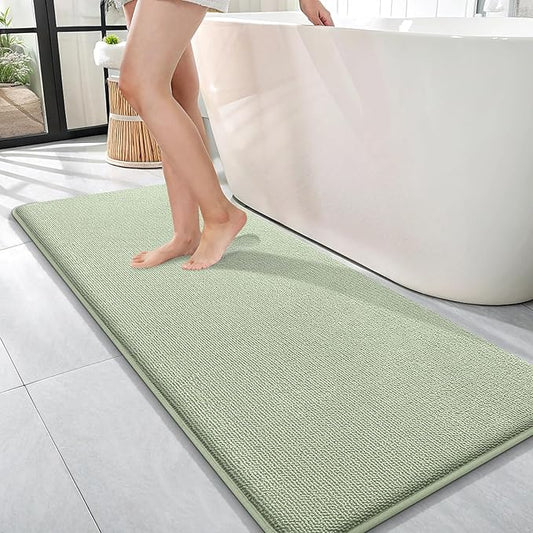 OLANLY Thick Memory Foam Bath Mat Rug 47x17, Extra Soft Absorbent Bathroom Rug, Quick Dry Bath Mats, Non-Slip, Machine Washable Carpet for Bathroom, Tub and Shower, Home Decor Accessories, Sage Green