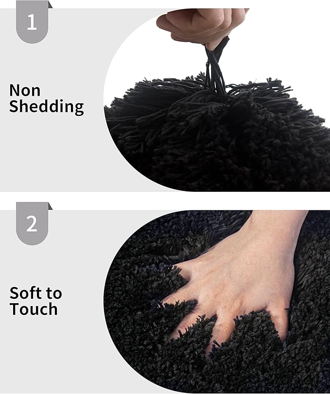Small Bathroom Rug 17x24 Non Slip Black Fluffy Bath Mat for Bathroom Floor Washable Plush Luxury Bath Rug for Tub Soft Shaggy Shower Mat