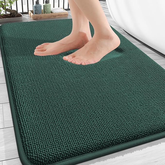 OLANLY Thick Memory Foam Bath Mat Rug 30x20, Extra Soft Absorbent Bathroom Rug, Quick Dry Bath Mats, Non-Slip, Washable Carpet for Bathroom, Tub and Shower, Home Decor Accessories, Blackish Green