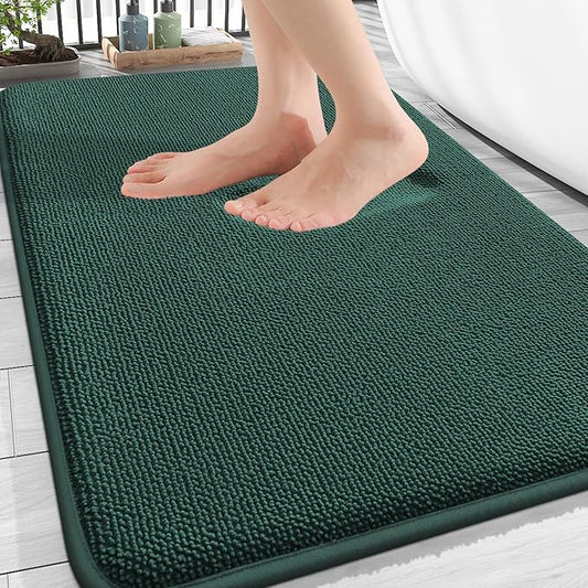 OLANLY Thick Memory Foam Bath Mat Rug 30x20, Extra Soft Absorbent Bathroom Rug, Quick Dry Bath Mats, Non-Slip, Washable Carpet for Bathroom, Tub and Shower, Home Decor Accessories, Blackish Green