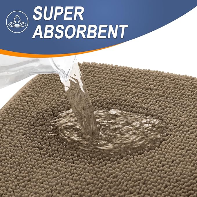 OLANLY Thick Memory Foam Bath Mat Rug 70x24, Extra Soft Absorbent Bathroom Rug, Quick Dry Bath Mats, Non-Slip, Machine Washable Carpet for Bathroom, Tub and Shower, Home Decor Accessories, Tan