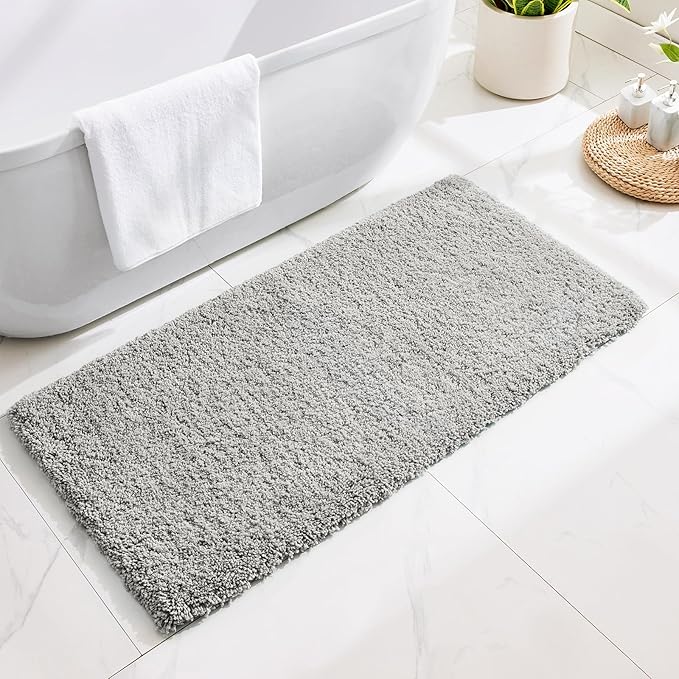 Gray Bathroom Runner Rug 24x59 Non Slip Fluffy Long Bath Mat for Bathroom Floor Washable Plush Luxury Bath Rug for Tub Absorbent Shower Sink Mat Bedside Rug