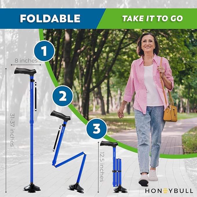 Walking Cane for Men & Women Foldable, Adjustable, Heavy Duty, Free Standing, All Terrain, Collapsible Walking Sticks for Seniors & Adults