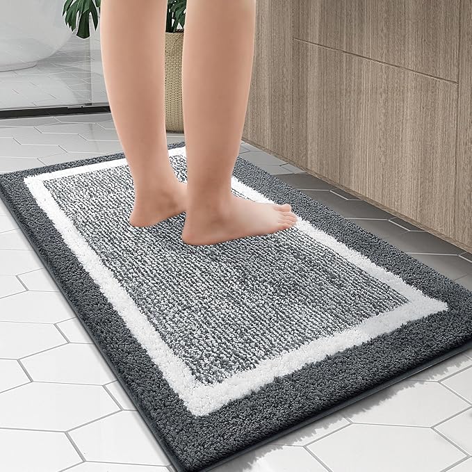 OLANLY Bathroom Rugs 44x24, Extra Soft and Absorbent Microfiber Bath Mat, Non-Slip, Machine Washable, Quick Dry Shaggy Bath Carpet, Suitable for Bathroom Floor, Tub, Shower (Runner, Dark Grey)