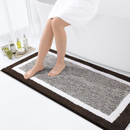 OLANLY Bathroom Rugs 47x24, Extra Soft and Absorbent Microfiber Bath Mat, Non-Slip, Machine Washable, Quick Dry Shaggy Bath Carpet, Suitable for Bathroom Floor, Tub, Shower (Runner, Brown)