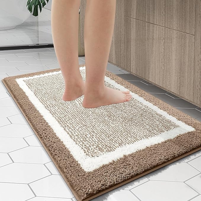 OLANLY Bathroom Rugs 30x20, Extra Soft and Absorbent Microfiber Bath Mat, Non-Slip, Machine Washable, Quick Dry Shaggy Bath Carpet, Suitable for Bathroom Floor, Tub, Shower (Medium, Tan)