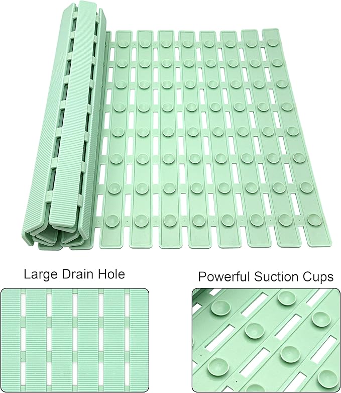MBOSS Bath Tub Shower Mat Non Slip Bathtub Mats for Bathroom Shower Floor Mat Bath Mats for Shower Tub Anti Slip Shower Mat with Drain Hole and Large Suction Cups (Mint Green, 27.5 X 15.7 Inch)