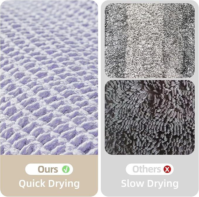 Waffle Bath Mat, Boho Bathroom Rugs Non Slip Washable Super Absorbent Quick Dry Cute Bath Mat Farmhouse Bathroom Decor, 24''x16'' Lavender Cream