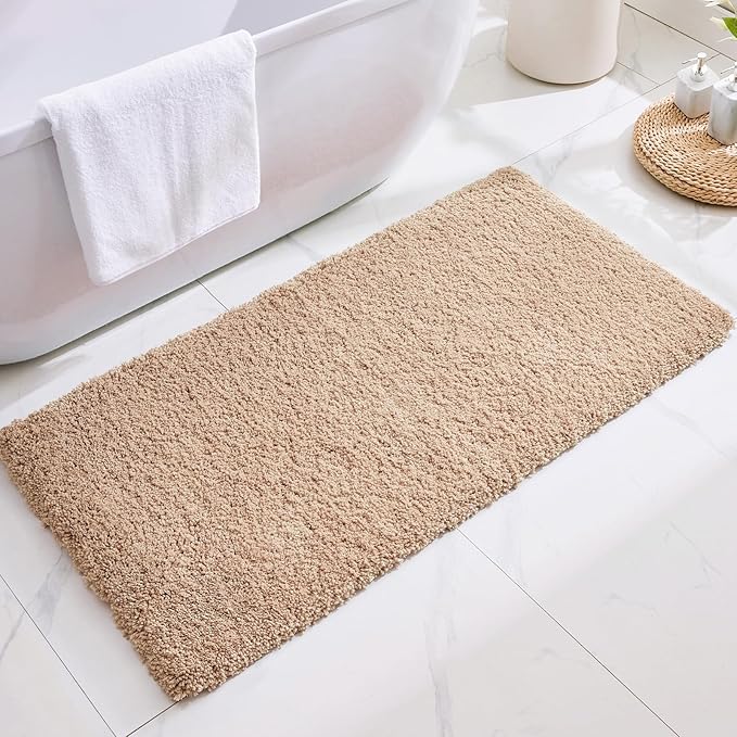 Beige Bathroom Rug 24x48 Non Slip Fluffy Bath Mat for Bathroom Floor Washable Plush Luxury Bath Rug for Tub Soft Shaggy Absorbent Shower Sink Mat