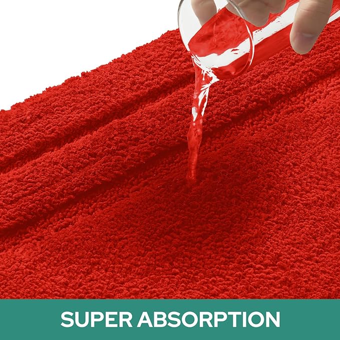 HOMEIDEAS Bathroom Rugs Sets 2 Piece, Super Soft and Absorbent Non Slip Microfiber Machine Washable Bath Mat Set (20"x32"+U20 x24, Red)