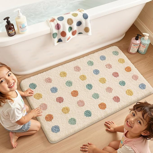LUMI Bathroom Rugs, Soft Absorbent Bath Mat for Modern Home Decor, Non-Slip Quick-Dry Bath Rug, Machine Washable Floor Mat for Shower and Tub, Entryway, 20"x32", Colorful Dot