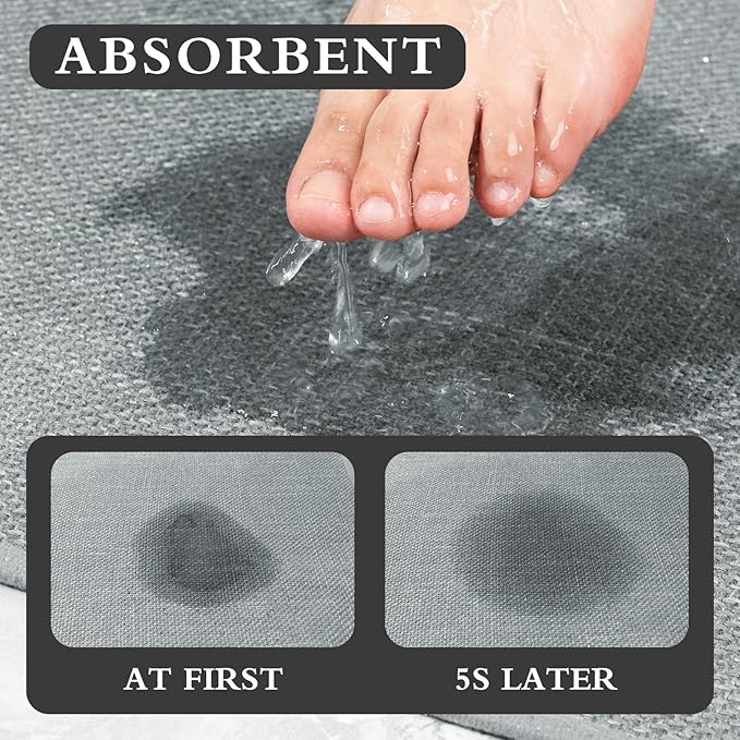 YIHOUSE Light Grey Bathroom Rug Sets 2 Piece, Bathroom Mat Quick Dry, Thin Bath Rug Set,Absorbent Bath Mat for Bathroom Non Slip Washable for Toilet and Floor 17"x24"+17"x32"